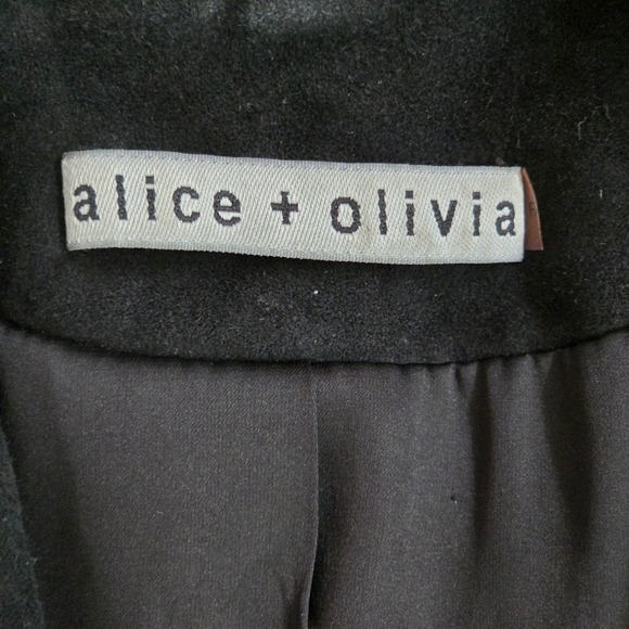 Alice + Olivia Black Goat Leather Suede Draped Open Front Cropped Jacket Small - Picture 4 of 8